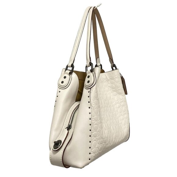 Auth COACH Edie Shoulder Bag 31 Signature Leather with Striped Rivets 31866 - Picture 4 of 8